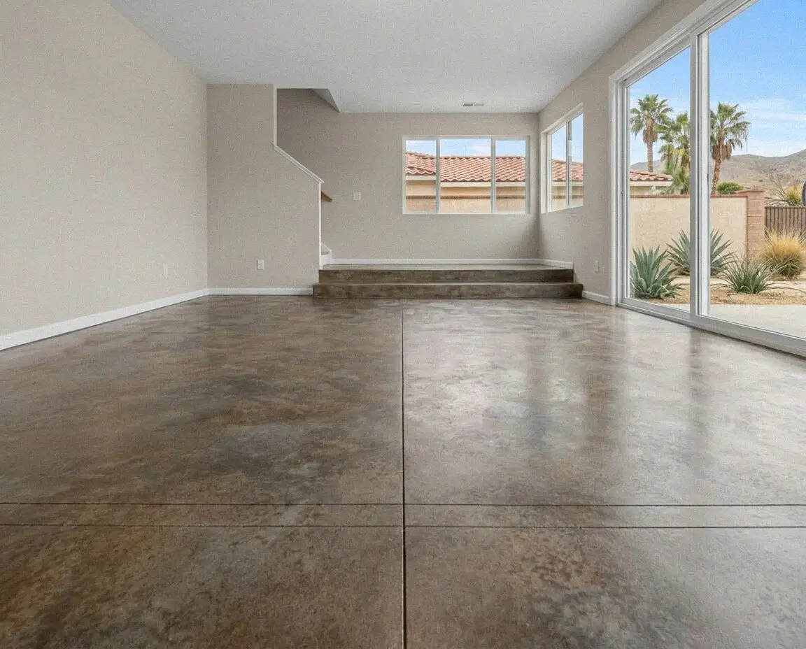 Polished concrete floor running wall to wall in an El Monte home